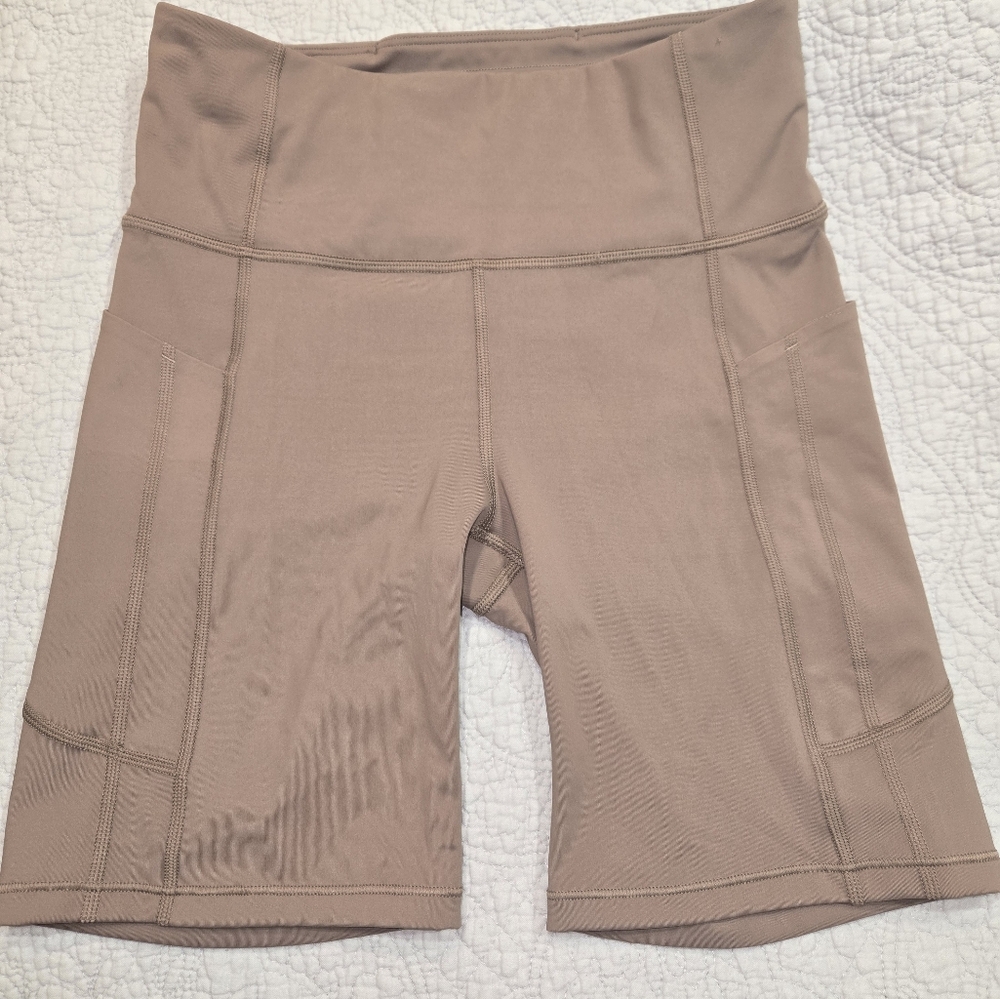 Athleta Tan Bike Shorts with High-Rise Waistband and Stretch Fit Size S P
